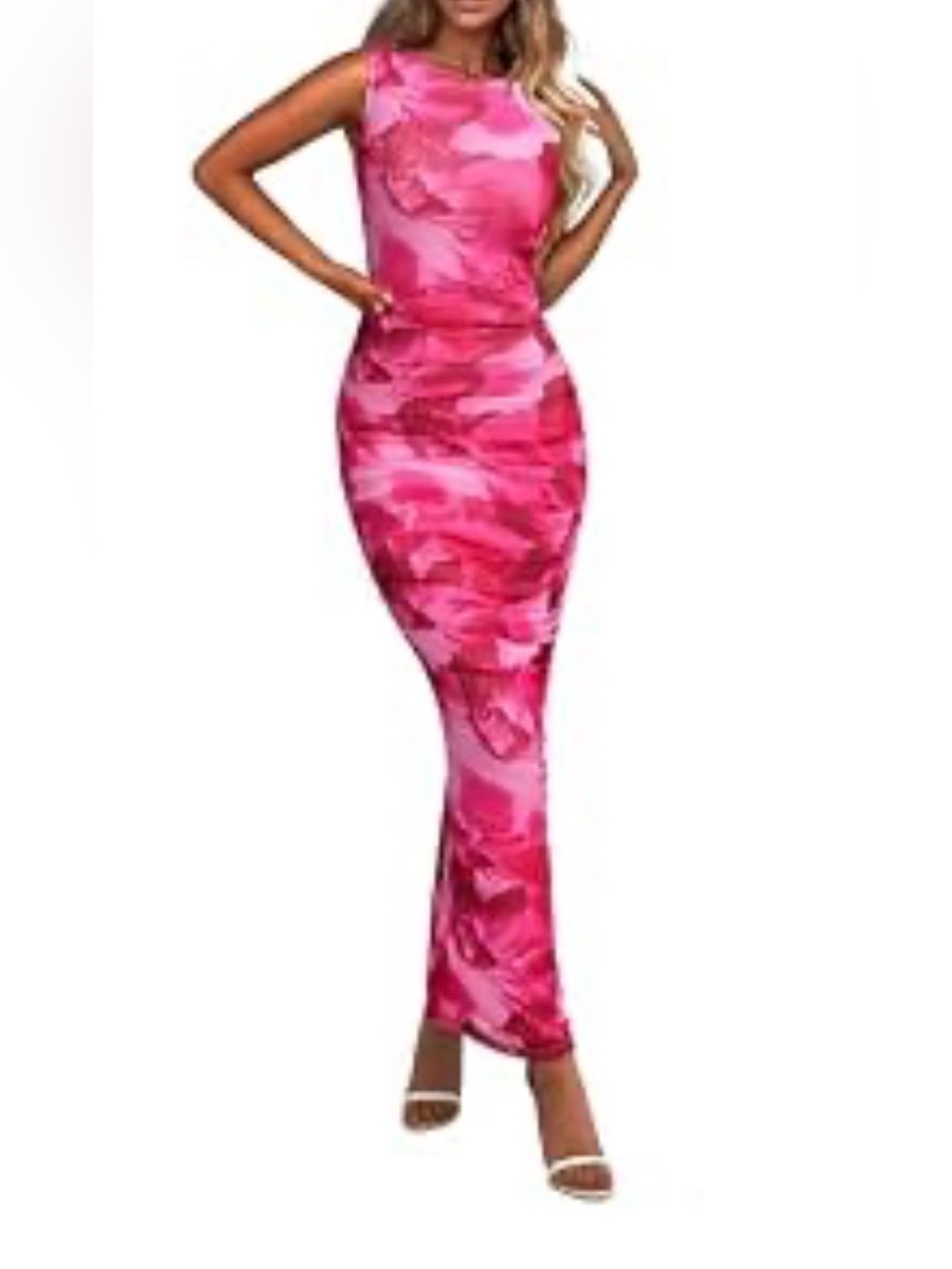 Pink Camouflage Mesh knit Bodycon Maxi Dress - Women's Sz small